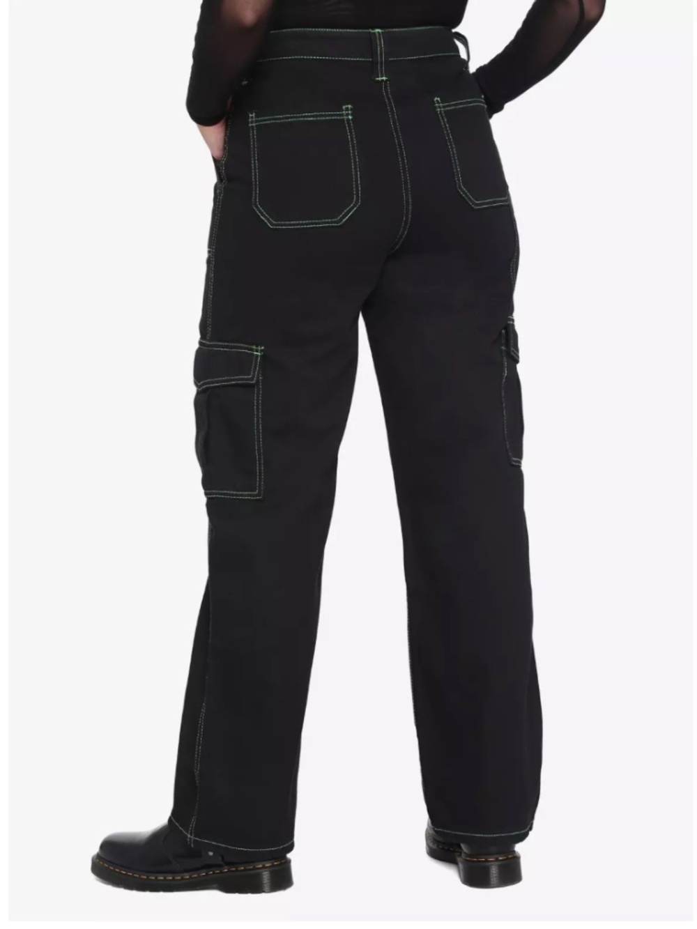 Hot Topic Denim Black & Green Stitch Hi-Rise Carpenter Pants, Juniors Size 7 - Picture 2 of 7